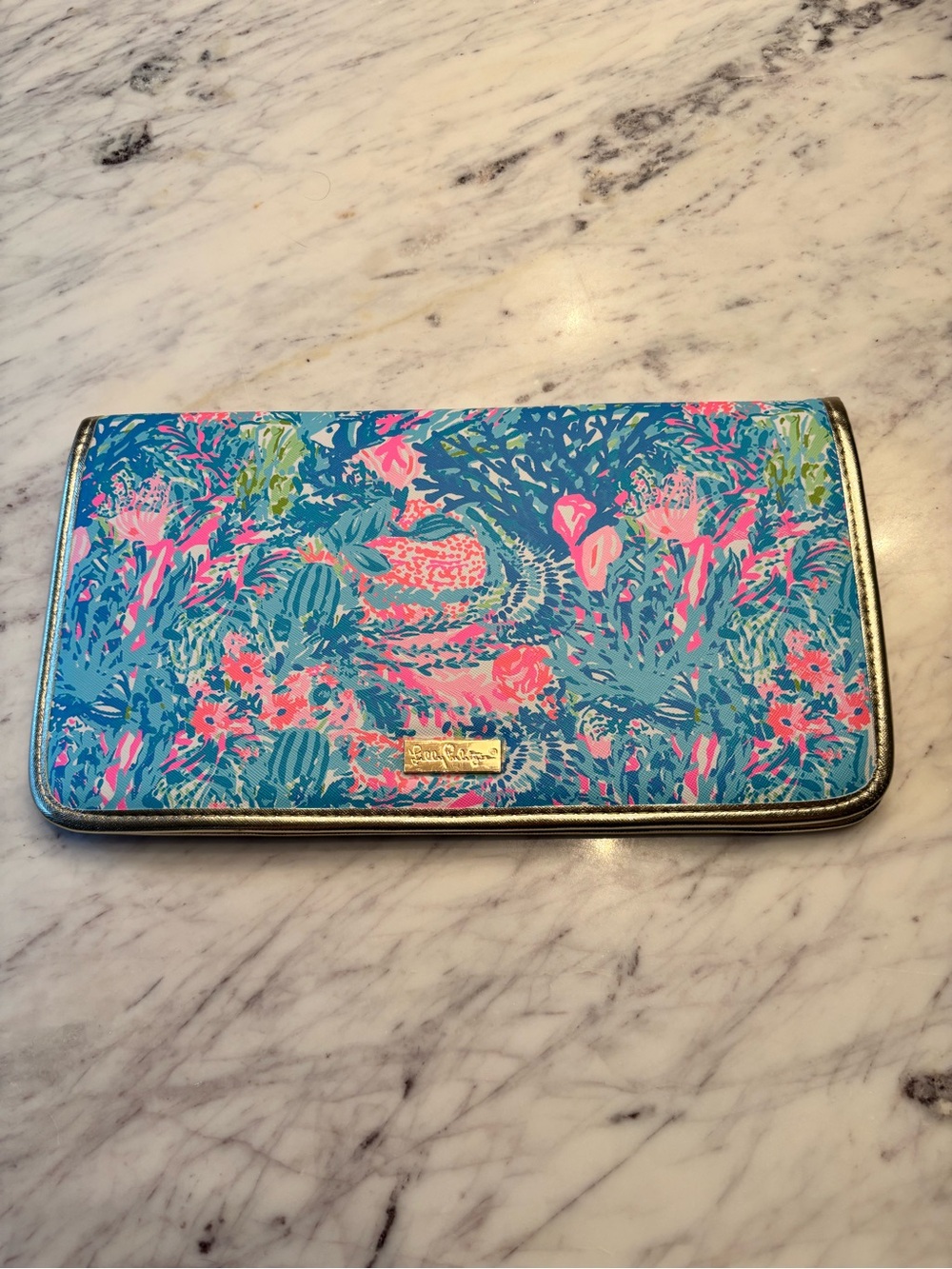 Lilly Pulitzer My Wish Blues large waterproof travel wallet organizer